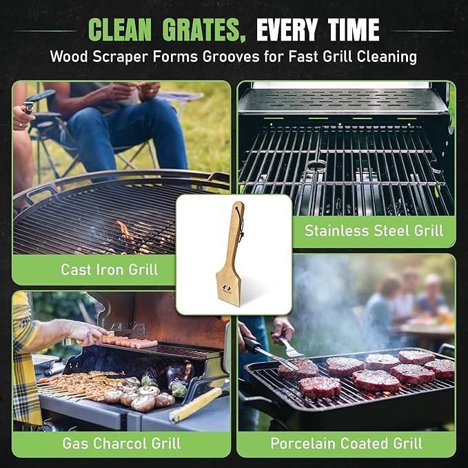 All-Natural Wooden Grill Scraper for BBQ Grilling 14"| Grill Cleaner, Wood Scraper, Grill Grate Cleaner, and BBQ Cleaner | Bristle Free BBQ Scraper for Grill Cleaning | Eco Friendly