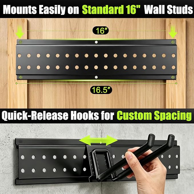 Garage Tool Organizer Wall Mount, 99 Inch Heavy Duty Garage Organization System with 18 Adjustable Hooks, Garden Tool Storage Rack for Garage, Yard & Shed, Holds Up to 750 lbs