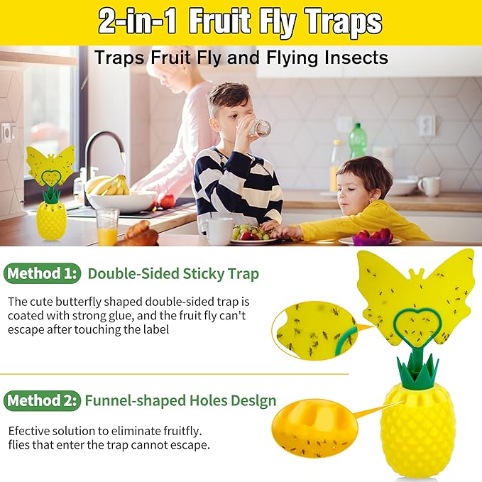 Fruit Fly Trap for Indoors, Effective Fruit Fly Gnat Catcher with Sticker, Gnat Traps for House Indoor with Bait, Reusable Easy-to-Use Fly Trap for Kitchen Home - 4 Pack