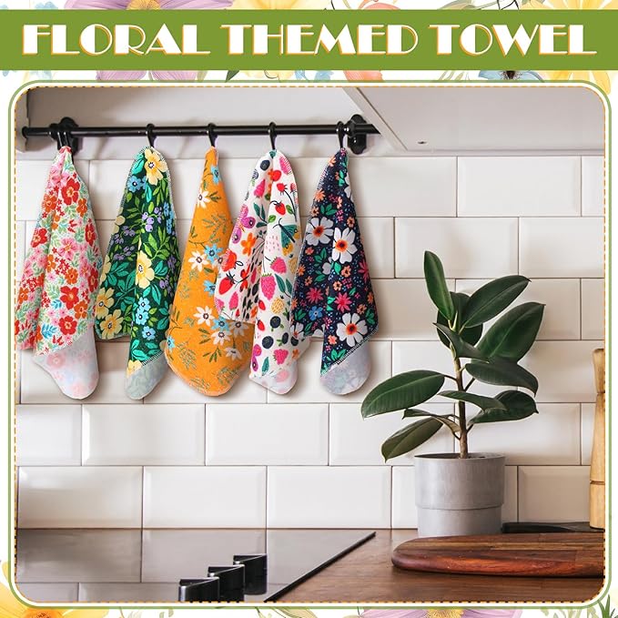 Redbaker 30 Pcs Reusable Paper Towels Rolls Kitchen Towels Bulk Washable Paperless Cloth Cotton Hand Napkins with Cardboard Reusable Napkins for Kitchen Bathroom(Floral,10 x 12 in)