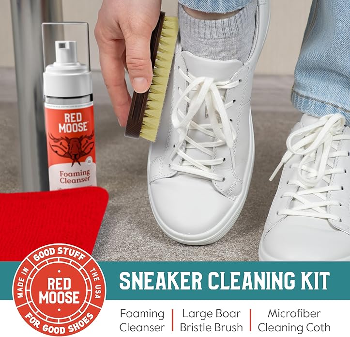 RED MOOSE Shoe & Sneaker Cleaner Kit – Leather, Suede, Nubuck, Canvas & White Shoes with Brush, Foam & Cloth, Made in USA