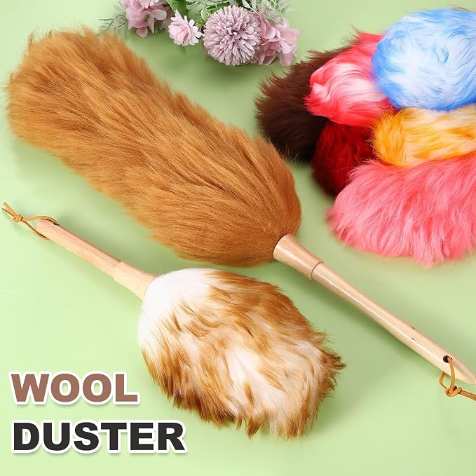 uxcell Wool Duster, 24.4" Natural Feather Cleaner Household Cleaning Duster with Solid Wooden Handle for Cleaning Fans Window Blinds Shelves Furniture, White Gold