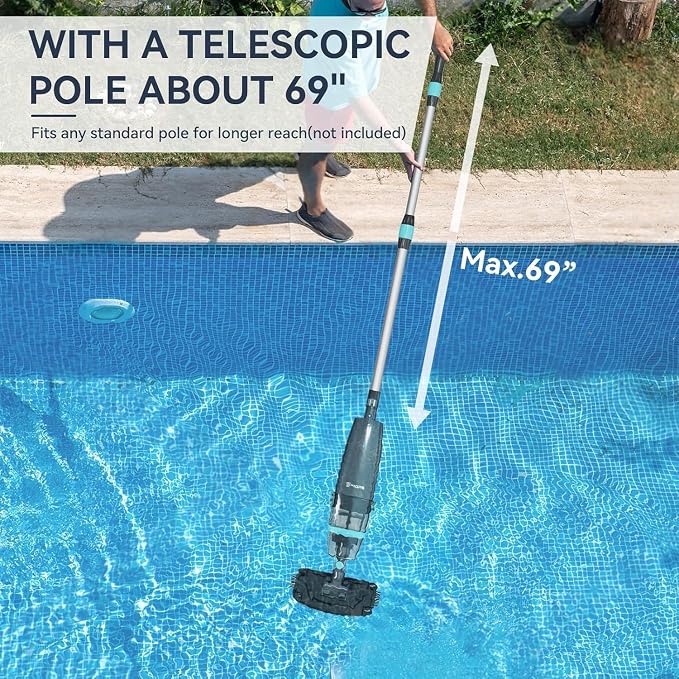 PoolMr Cordless Handheld Pool Vacuum, Rechargeable Pool Cleaner with 18.5 Gal/Min Suction, 60 Min Runtime, Dual-Phase Cleaning System, Ideal for Above Ground Pools, Spas, Hot Tubs, Obsidian