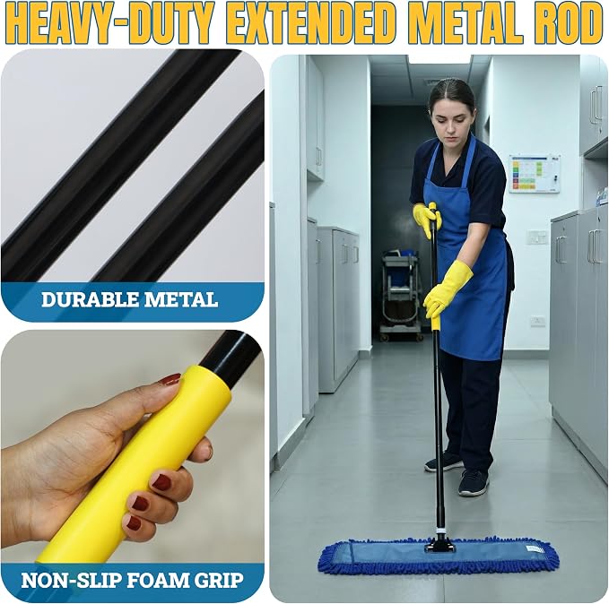 KLEEN HANDLER 24" Microfiber Dust Mop with Frame and 61" Extendable Clip-On Handle (2 Mop Heads, 1 Frame, 1 Handle), Commercial Dust Mop Kit for Floor Cleaning