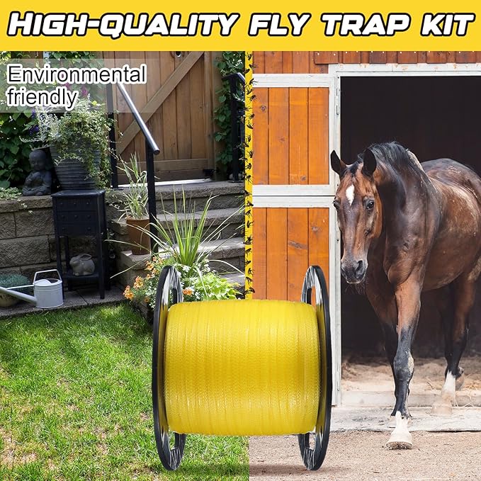 Qualirey 1 Pc Sticky Fly Tape Roll 1000 ft Fly Ribbon Line Kit Housefly Reel Hanging Sticky Tape Trap Disposable Bug Strip for Barns Home Indoor Outdoor, Non-Toxic (Yellow)