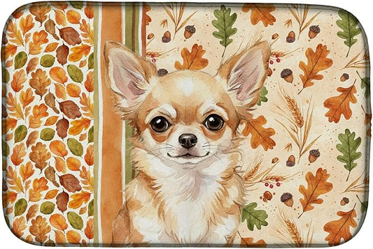 Caroline's Treasures Fawn Chihuahua Heirloom Fall Dish Drying Mat Absorbent Dish Drying Mat Pad for Kitchen Counter Dish Drainer Mat for Countertop, 14 x 21", Multicolor