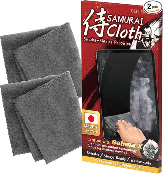BELLEMOND「Samurai Cloth」Japanese Microfiber Cleaning Cloth | Washable, Reusable, Lint Free Cloth for Phones, Laptops, Lenses, Screens & Electronics | Made in Japan | Large | 2 Pack
