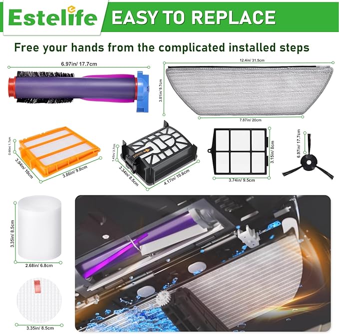 Replacement Parts for Shark RV2820AE Power Detect/Detect Pro AV2800ZE RV2820YE RV2820ZE AV2820S AV2820AE RV2800AE RV2800S Robot Vacuum Cleaner, Roller Side/Brush, HEPA/Foam Filters, Mop Pads kit