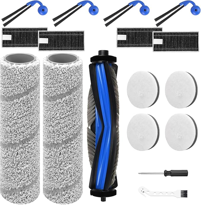 Pure Realm 17 Pcs X11 OmniCyclone Replacement Accessories kit for Ecovacs Deebot X11 OmniCyclone, 1 Main Brush 2 Roller Mop 4 Sponge Filter 4 Side Brush 4 HEPA Filter 1 Screwdrivers 1 Clean Brush