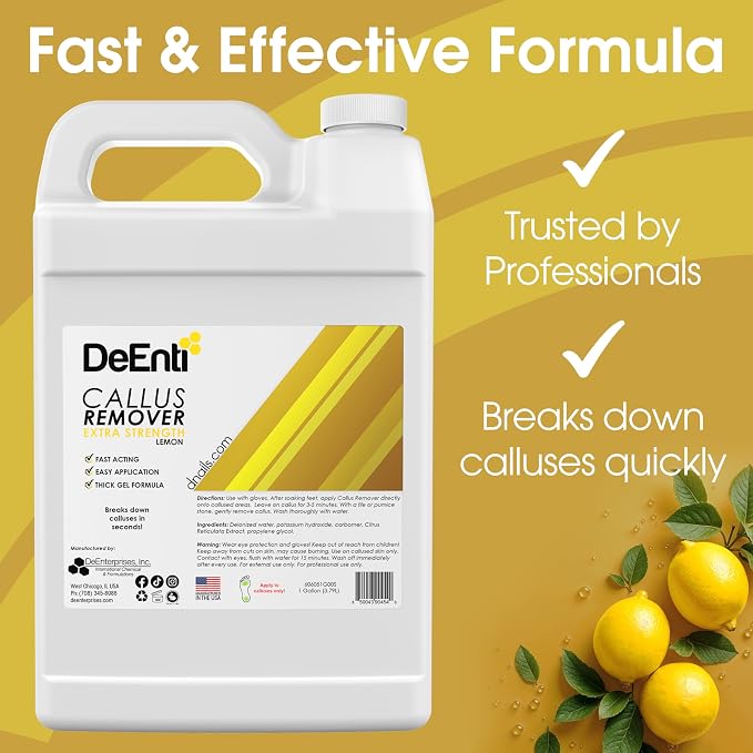 DeEnti Callus Remover for Feet, Extra Strength Foot Callus Remover Gel, 128oz Salon Grade Home Pedicure Supplies for Dry Skin, Cracked Heel, Professional Strength Foot Care, Lemon