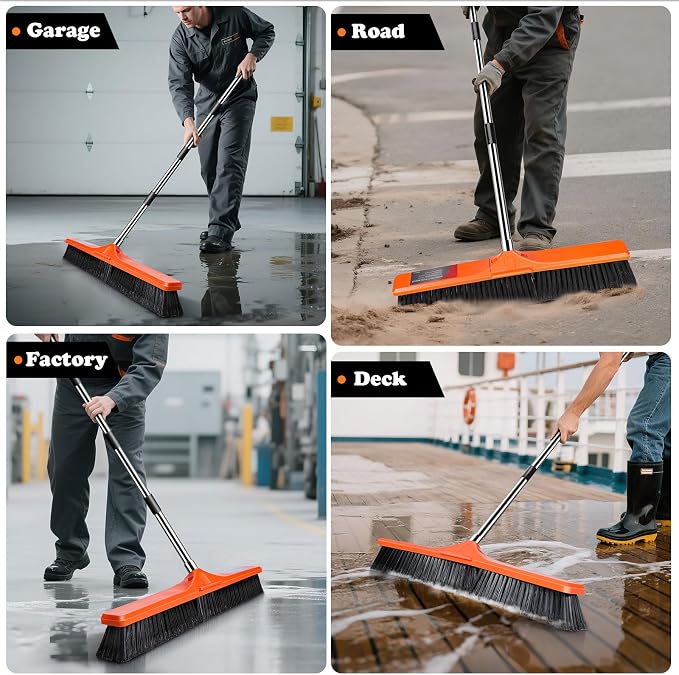 MASTERTOP 24" Yard Broom, Heavy Duty Garden Broom with Stiff Bristles, Outdoor Sweeping Brush,Push Broom for Warehouse Garden Garage Factory Patio Deck Driveways