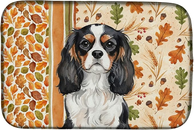 Caroline's Treasures Tricolor Cavalier Spaniel Heirloom Fall Dish Drying Mat Absorbent Dish Drying Mat Pad for Kitchen Counter Dish Drainer Mat for Countertop, 14 x 21", Multicolor