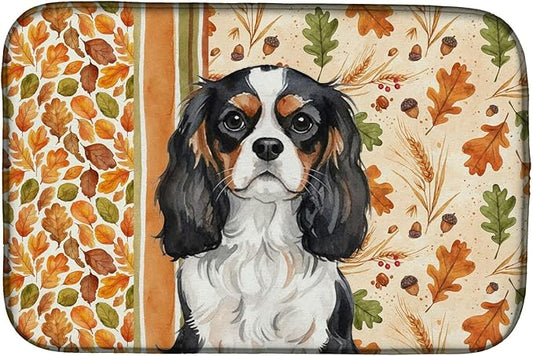 Caroline's Treasures Tricolor Cavalier Spaniel Heirloom Fall Dish Drying Mat Absorbent Dish Drying Mat Pad for Kitchen Counter Dish Drainer Mat for Countertop, 14 x 21", Multicolor
