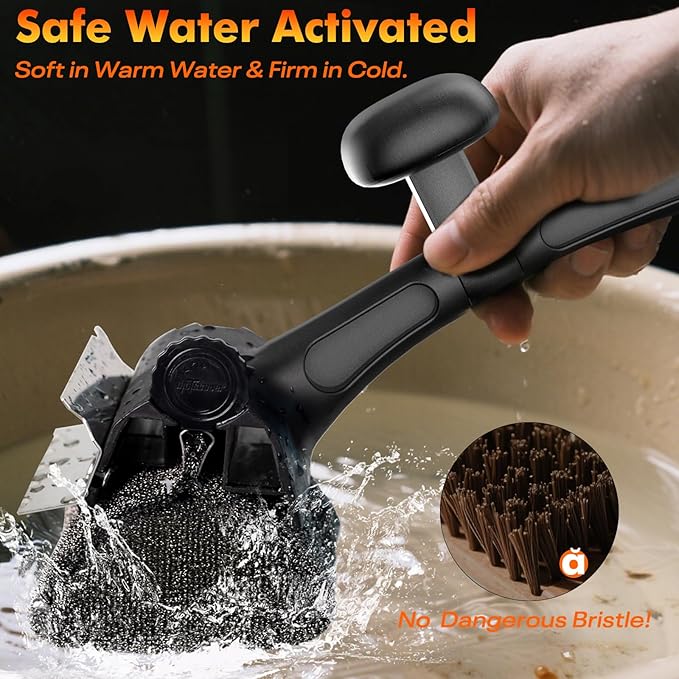 BBQ Grill Brush Bristle Free - Grill Cleaner Brush with Replaceable Heads for Cast Iron/Stainless Steel Porcelain/Gas/Charcoal Grates, Safe Grill Brush for Outdoor Grill, Grill Scraper Cleaning Brush