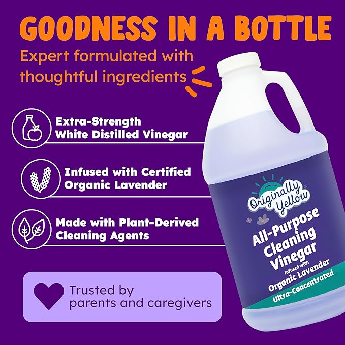 Originally Yellow Lavender Vinegar For Cleaning Purpose | USA Made All Purpose Cleaner | Use as a Floor, Glass, Kitchen, & Bathroom Cleaner | Plant Derived Vinegar half Gallon| 64 Oz