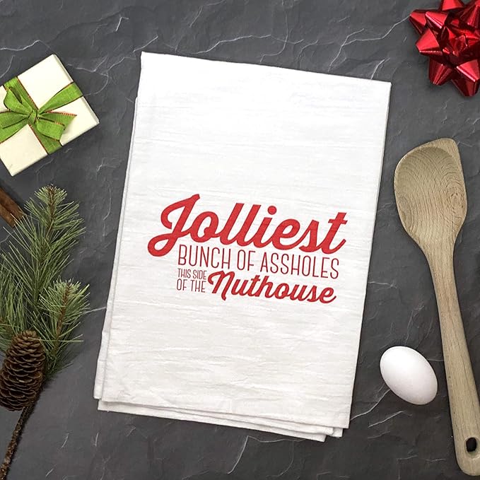 Jolliest Bunch of A-Holes Funny Christmas Movie Kitchen Towel