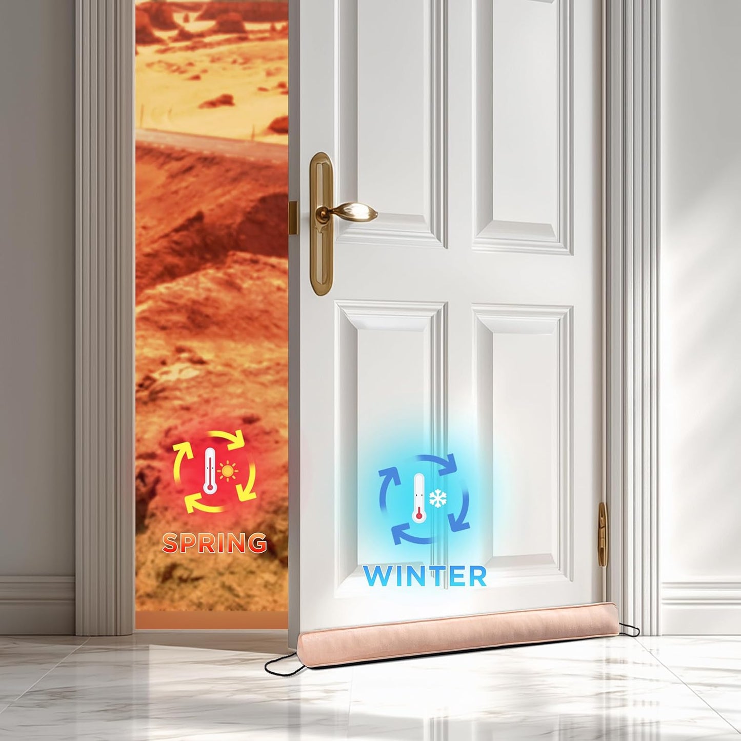 Sunolga 38" Door Draft Stopper Blocks Hot and Cold Air with Removable Washable Cover for Gaps Up to 3", All-Season Seal for Noise, Door Sweep for Bottom of Door and Window, Home Essentials, Almond