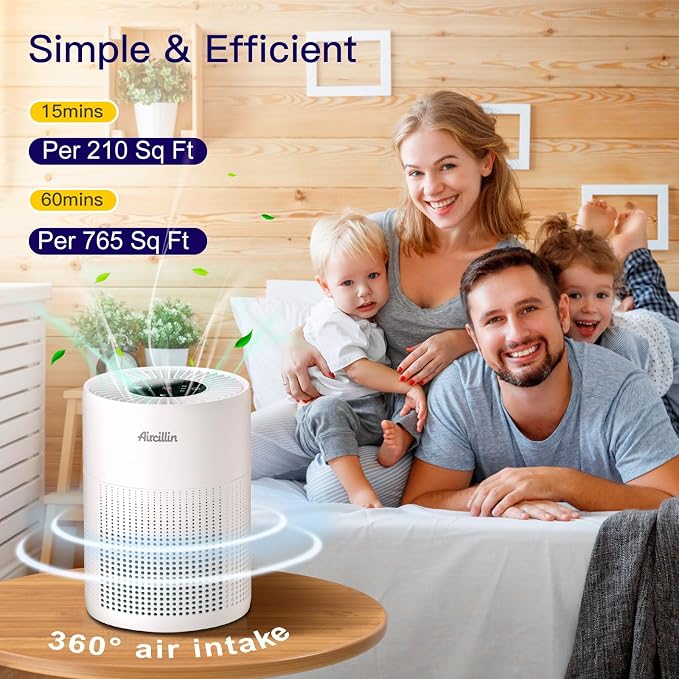 Aircillin 2 Pack Air Purifiers for Bedroom H13 True HEPA Air Filter Cleaner, Odor Eliminator, Remove Smoke Dust Pollen Pet Dander, Night Light For Home Living Room Dorm, Quiet 24dB Filtration System