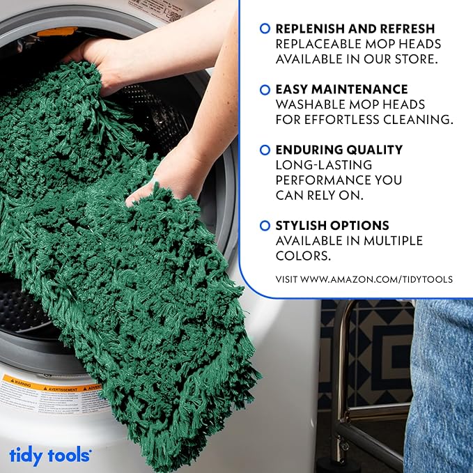 Commercial Dust Mop Replacement Head – 48 x 5 in. Cotton Nylon Reusable Mop Head – Industrial Dust Mop Refill for Floor Cleaning & Janitorial Supplies, Green