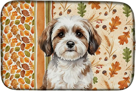 Caroline's Treasures Parti-color Havanese Heirloom Fall Dish Drying Mat Absorbent Dish Drying Mat Pad for Kitchen Counter Dish Drainer Mat for Countertop, 14 x 21", Multicolor