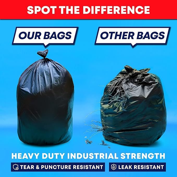 Tasker 44-45 Gallon Trash Bags Heavy Duty, (Value 100 Bags w/Ties) Extra Large Black Trash Bags - 39 Gallon - 40 Gallon - 42 Gallon - 45 Gallon - Large Black Garbage Bags Heavy Duty