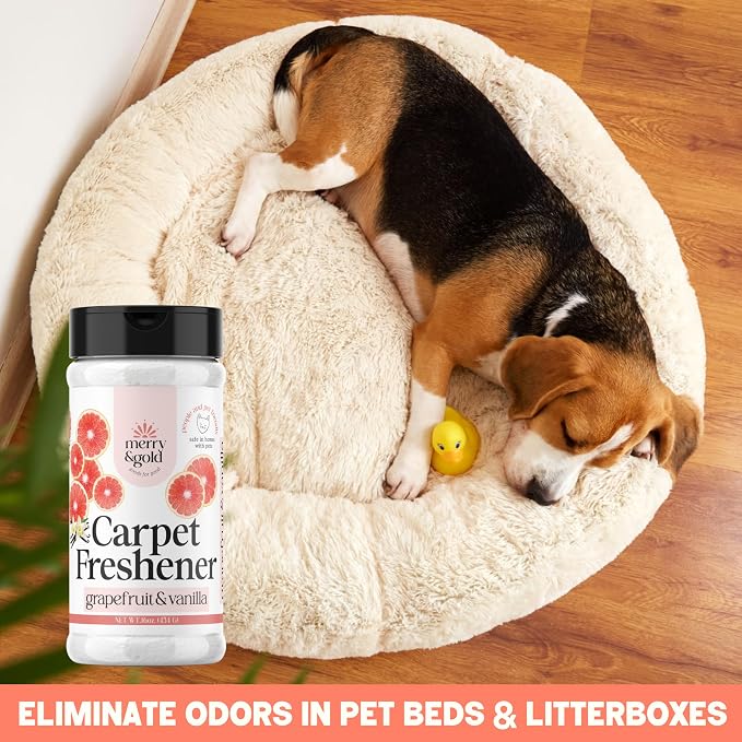 Merry & Gold Carpet Deodorizer & Freshener Powder | 16 oz (2 Pack) Grapefruit + Vanilla | Pet Odor Eliminator for Strong Odors & Pet Urine | Safe for Homes with Pets | Made in USA