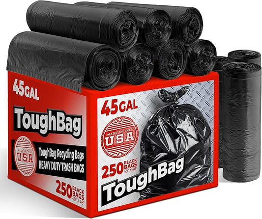 Toughbag 40-45 Gallon Trash Bags Heavy Duty (100 Count) - 39, 40, 42, 44 Gallon Trash Bags for Contractors, Commercial, Home, Kitchen - Made in USA