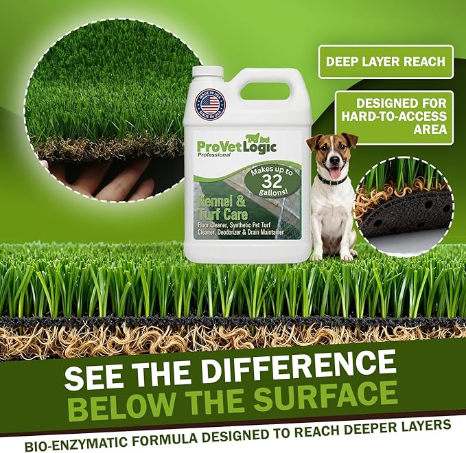ProVetLogic Kennel & Turf Care- Floor Cleaner, Synthetic Pet Turf Cleaner, Deodorizer & Drain Maintainer (Concentrated)- 1/2 Gallon