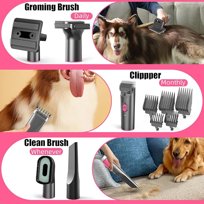 All-in-One Dog Grooming Clippers Kit with Pet Grooming Vacuum & Dog Hair Dryer, 1.8L Dust Cup, 5 Grooming Tools Cats Vacuum for Shedding Grooming