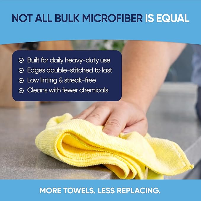 12" x 12" Microfiber Cleaning Cloths (50 Pack) - Reusable Towels, Wash Rags, Dust Cloth, All-Purpose: Kitchen, Dish, Cars, Shop, Glass (Yellow)