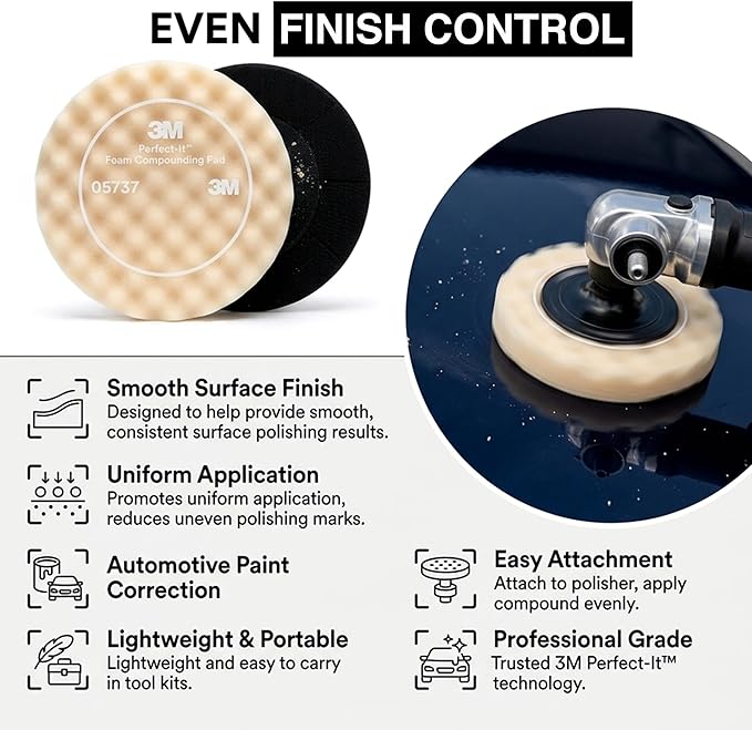 GASHINA STORY 3-M-05737-Perfect-It Foam Buffing Pad 8 Inch 1pc - Single Sided Hook & Loop for Car Polishing - Compatible with Dual-Action & Rotary Polishers - Washable & Reusable for Showroom Shine