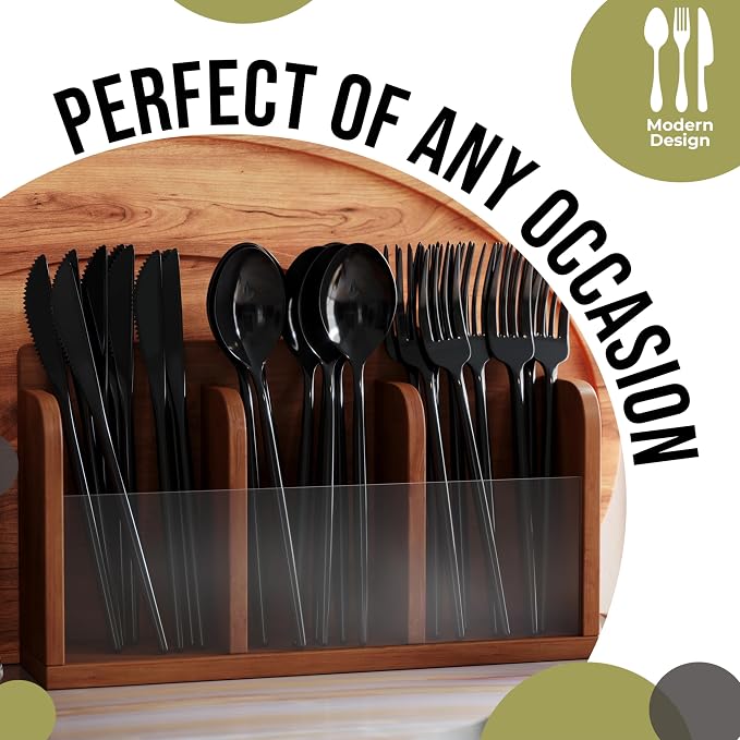 Trendables Disposable Black Plastic Cutlery Set - 120 Pack With Silverware, Forks