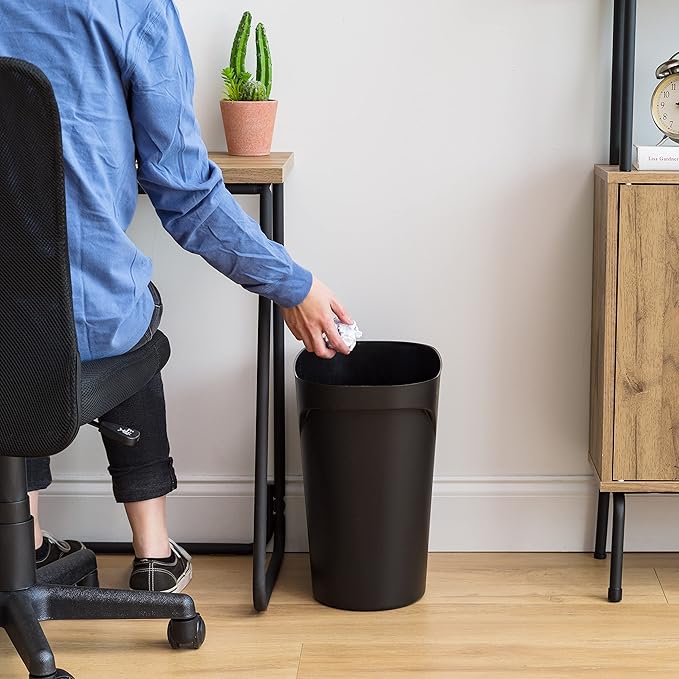 IRIS USA Small Trash Can Wastebasket with Handle, 6 Gallon / 24 Quart, 2-Pack, for Bathroom, Office, Bedroom, Under Sink, Kitchen, Garbage - Black