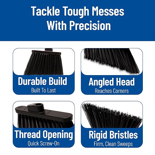 SPARTA Plastic Broom Head, Angled, Un-Flagged for Large Debris Indoor, Outdoor, Home, Restaurant, Lobby, Office, 12 Inches, Black