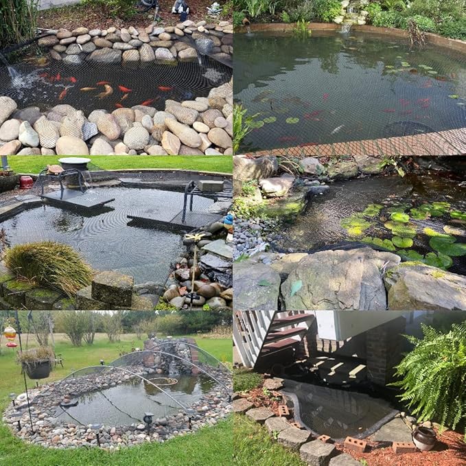 30x30ft Pond Netting for Leaves Leaf Net Cover Pond Net with Small Fine Mesh Protecting Koi Fish from Birds Cats Stakes Included