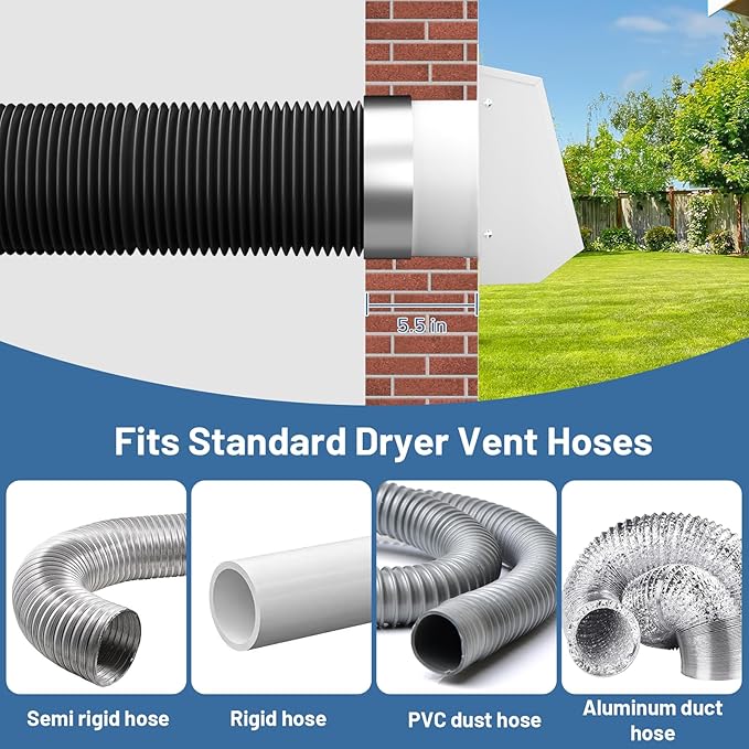 10 Inch Dryer Vent Cover Outside, Galvanized Steel Exterior Hooded Wall Vent Cover with Removable Screen & Cushioned Backdraft Flap, Exhaust Vent for House Wall Dryer Vent Kit (White - 10 Inch)