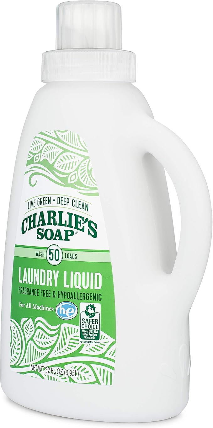 Charlie’s Soap Laundry Liquid (50 Loads, 1 Pack) Natural Deep Cleaning Hypoallergenic Laundry Detergent – Safe, Effective and Non-Toxic