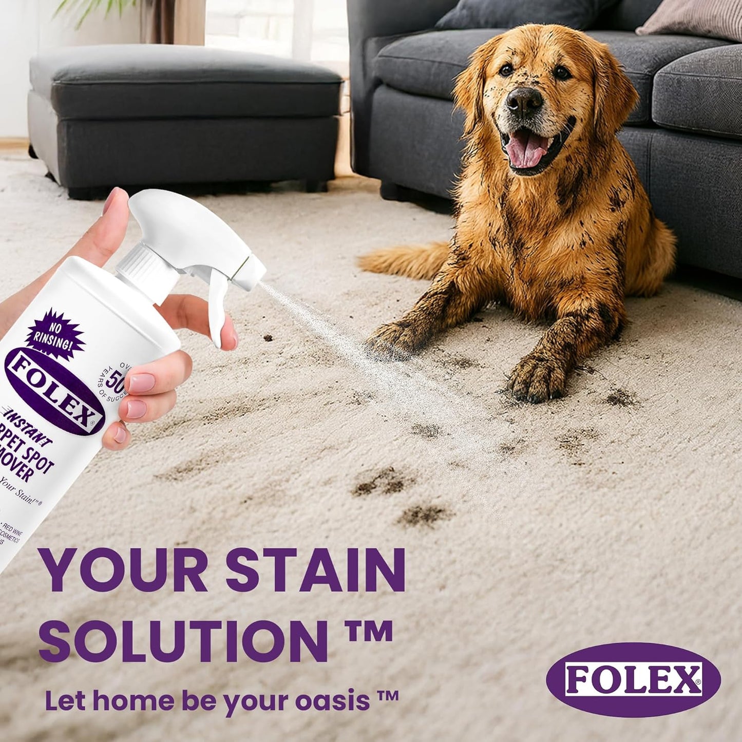 FOLEX Instant Carpet Spot Remover 32 oz – Powerful Stain Remover for Carpets, Upholstery & Rugs – Eliminates Pet Stains, Grease, Red Wine, Food, Makeup & More – With Reusable Cleaning Cloth – 4 Pack