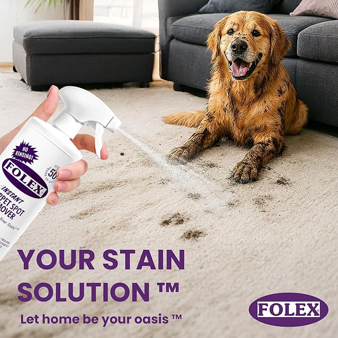 FOLEX Instant Carpet Spot Remover 32 oz – Powerful Stain Remover for Carpets, Upholstery & Rugs – Eliminates Pet Stains, Grease, Red Wine, Food, Makeup & More – With Reusable Cleaning Cloth - 1 Pack