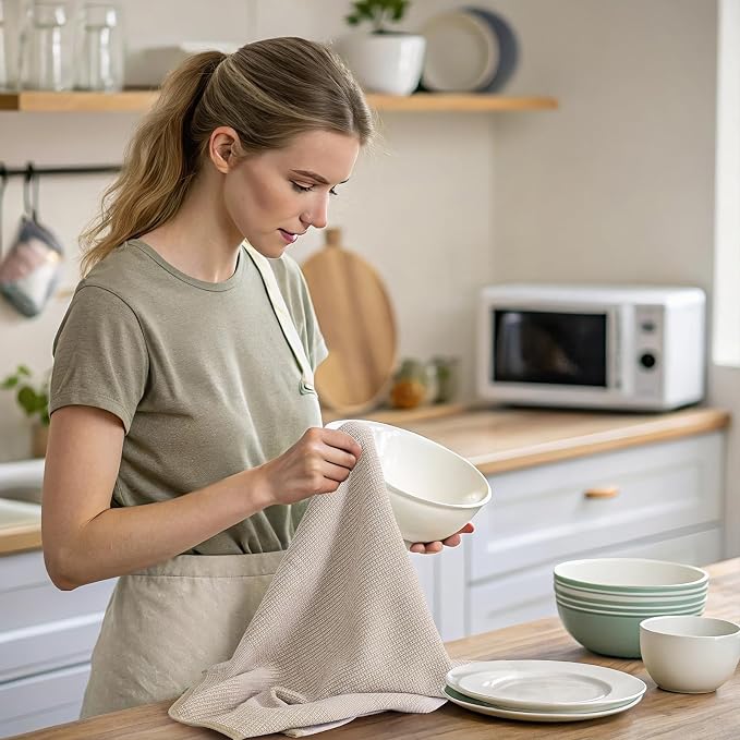 Mordimy Premium Kitchen Towels 6 Pack (18 x 28 Inches, Grey/Khaki/Black), Large Cotton Flat & Terry Kitchen Hand Towel, Super Absorbent Tea Dishtowels Set with Hanging Loop