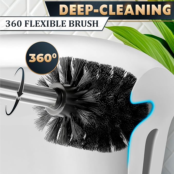 Silver Toilet Brush and Holder Set - Upgrade Your Bathroom in Seconds - Stainless Steel Toilet Bowl Brush and Holder with 2 Rounded Corners, Replaceable Head, Removable Inner Bowl & Splash Guard Cover