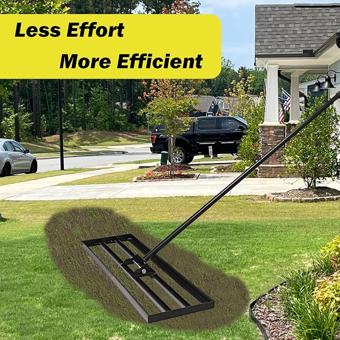 36"x10" Lawn Leveling Rake - High Carbon Steel Yard Lawn Leveler Tool with Adjustable Long Handle | Multi-Surface Levelawn Tool for Soil, Grass, Golf Course, Garden & Farm Care