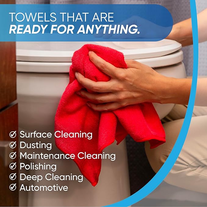 Bulk 16" x 16" All Purpose Microfiber Towels Wholesale - Case Quantity (200 Count) | Large | No Fraying | High Density Microfiber | Zero Chemical Cleaner | Long-Lasting (Black)