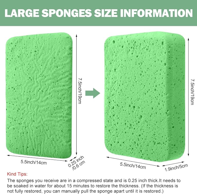 Tioncy 24 Pcs Large Car Wash Sponges Bulk 7.5 x 5.5 x 1.9 Inch Grouting Foam Cleaning and Washing Sponge Commercial Foam Large All Purpose for Kitchen Bathroom Household (Green)