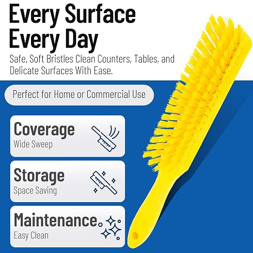 SPARTA 8 Inch Soft Counter Brush with Polyester Bristles and 5 Inch Handle, Color Coded Handheld Broom for Tables Countertops and Foodservice Surfaces, 13 Inch Overall Length, Yellow