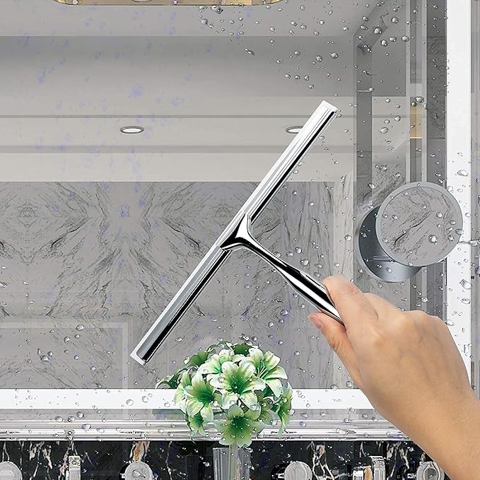 Shower Squeegee with Suction Storage Hook, 10 Inch Squeegee for Shower Glass Door