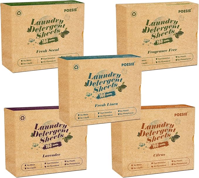 Poesie Laundry Detergent Sheets Multiple Scent 800 Loads Great For Home Dorm Travel Apartments Save Space Easy to Use