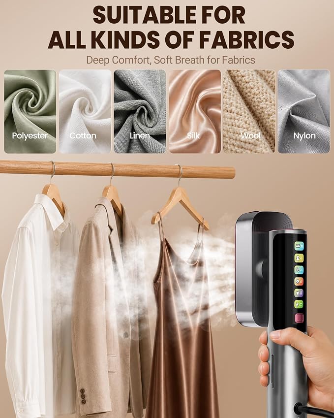 Travel Steamer for Clothes, 100-240V Dual Voltage Portable Steamer & Iron 2-in-1, 1200W Powerful Steam with 10s Fast Heat-Up, 6 Modes LED Display, 220ml Removable Tank for Europe & Worldwide Travel