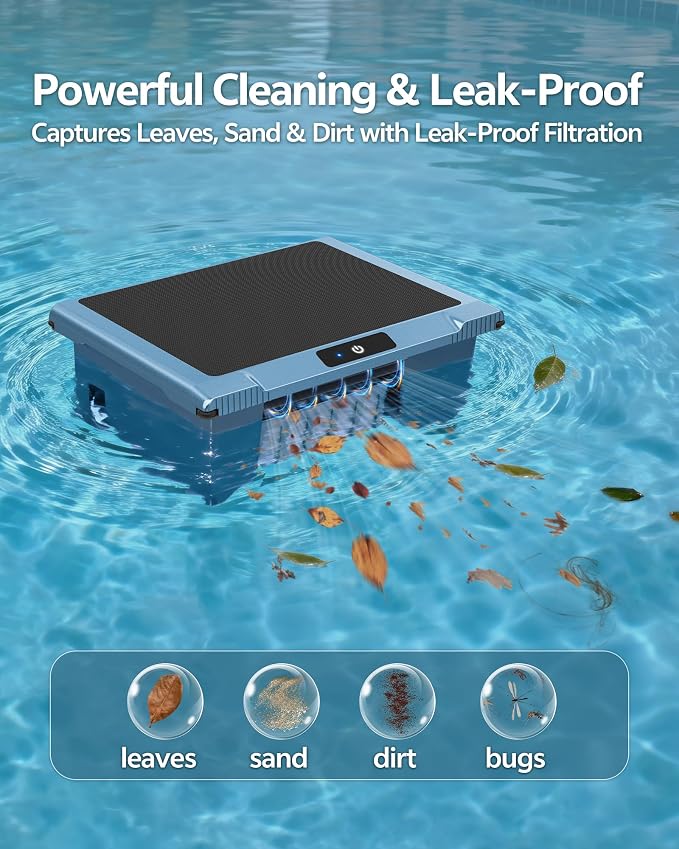 T1B Solar Powered Pool Skimmer Robot, Automatic Robotic Pool Surface Skimmer Cleaner with 24/7 Cleaning, Dual Charging Modes, Auto-Dock, Inground & Above-Ground Pools