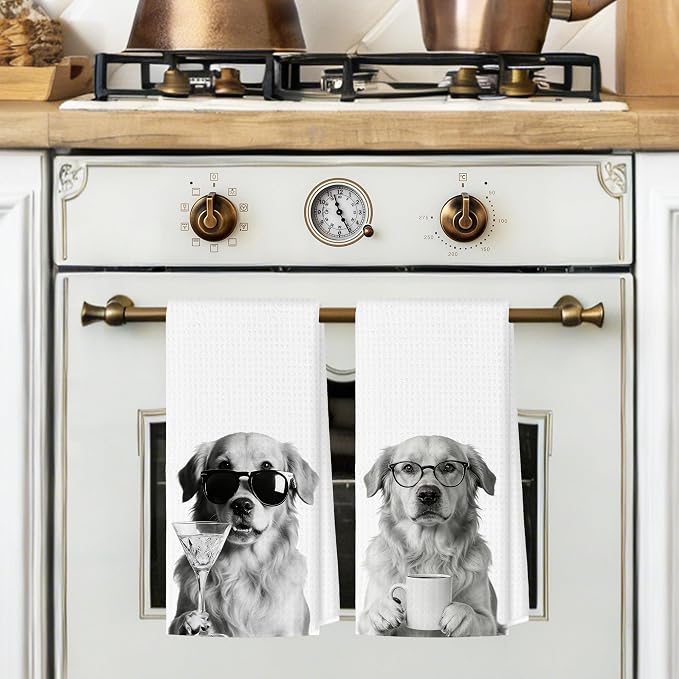 Funny Golden Retriever Kitchen Towels Set of 2, Dog Kitchen Accessories, Dog Chef Gifts for Women Decorative Hand Towels for Kitchen Decor, Golden Retriever Lovers Dish Tea Towel, 16x24 Inch